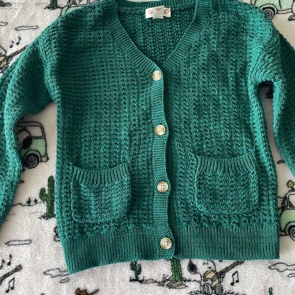 Cat & jack long sleeve green knit cardigan button down v neck sweater size 4T - Picture 2 of 9